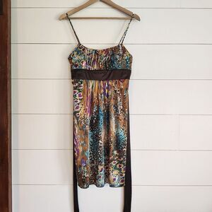 Byer Abstract Tie Back Slip Dress Womens M Brown Multicolor Y2K